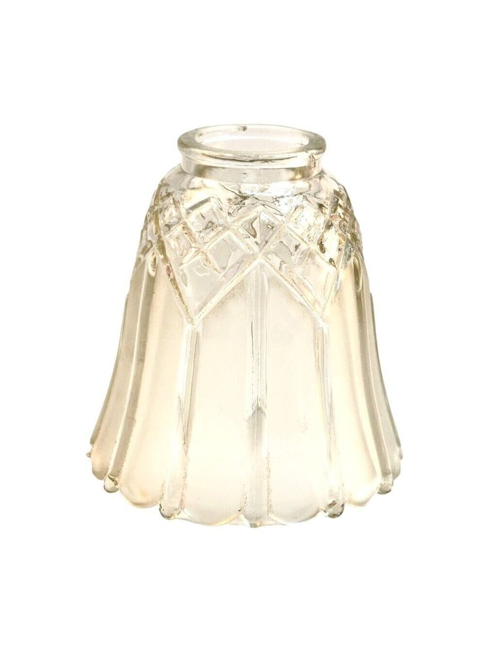 Vintage Clear Glass Lamp Shade With Diamond Cut Design & Fluted Edges